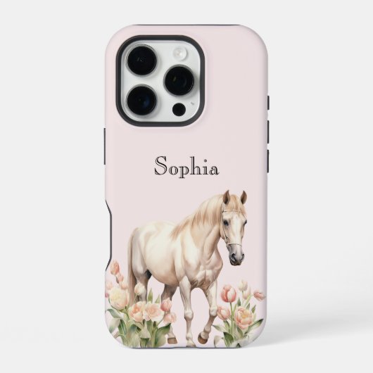 Roze Witte Paard Tulpen iPhone Hoesje (Achterkant)