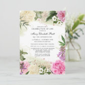 Roze witte Paarse Florale viering van het leven Kaart (Staand voorkant)