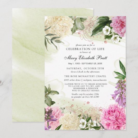 Roze witte Paarse Florale viering van het leven Kaart (Voorkant / Achterkant)