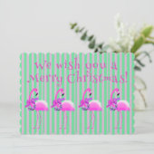 Roze Witte Paarse Kerstflamingo's Gepersonaliseerd Feestdagenkaart (Staand voorkant)