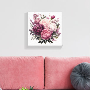 Roze Witte Paarse Roos Pioen Bloemen Bloem Canvas Afdruk