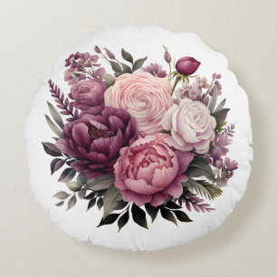 Roze Witte Paarse Roos Pioen Bloemen Bloem Rond Kussen