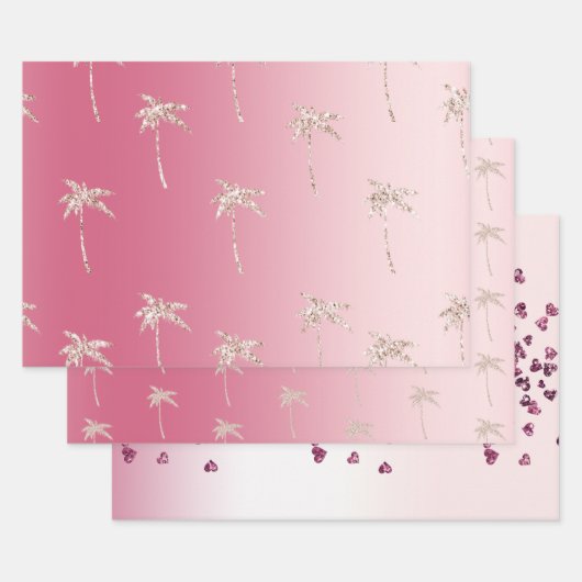 Roze witte palmbomen ombre inpakpapier vel (Set)