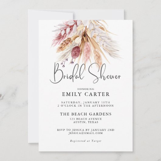 Roze witte Pampas Grass Bouquet Vrijgezellenfeest Kaart (Voorkant)