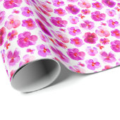 Roze witte paniekjes florale waterverf cadeaupapier (Rol Hoek)