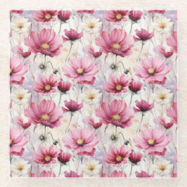  ROZE & WITTE PAPAVER ANEMONENBLOEMEN GLAZEN ONDERZETTER