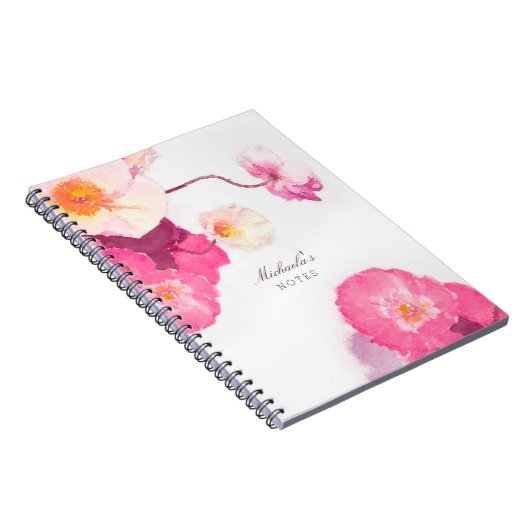  roze witte papaver Waterverf Naam notebook Notitieboek (Rechterzijde)