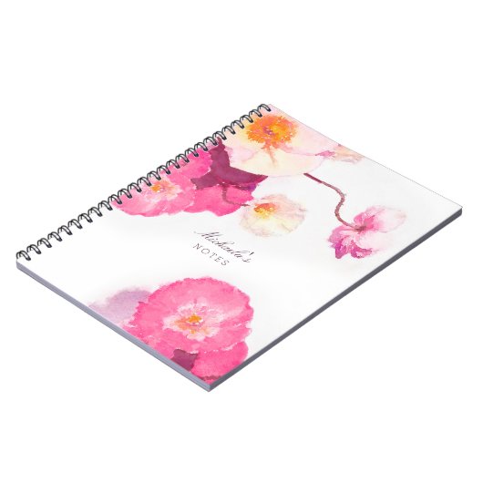  roze witte papaver Waterverf Naam notebook Notitieboek (Linkerzijde)