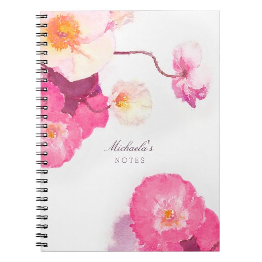  roze witte papaver Waterverf Naam notebook Notitieboek (Voorkant)