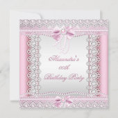 -roze witte parelhoes met geboortepartij kaart (Voorkant)