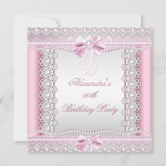 -roze witte parelhoes met geboortepartij kaart (Voorkant)