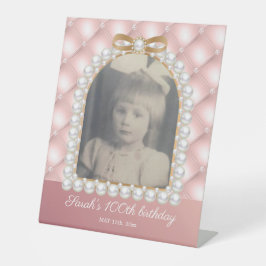 Roze witte parels 100e verjaardag  foto reclamebord met voetstuk