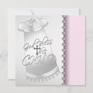 Roze witte parels babymeisje doop uitnodiging