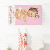 Roze Witte Parels Meisje Baby shower Spandoek (Insitu)