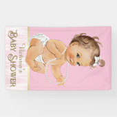 Roze Witte Parels Meisje Baby shower Spandoek (Horizontaal)