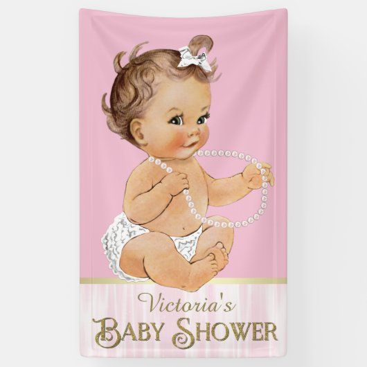 Roze Witte Parels Meisje Baby shower Spandoek (Verticaal)