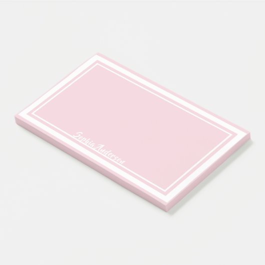Roze witte pastelmonogram post-it® notes (Schuin)