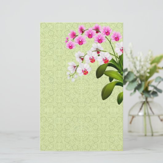 Roze Witte Phalaenopsis Orchidee Bloemen Stationer Briefpapier (Staand voorkant)
