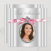 Roze witte Photo Bat Mitzvah Kaart (Voorkant / Achterkant)