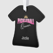 Roze Witte Pickleball koningin met gouden kroon Ornament (voorkant)