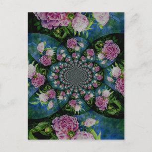 Roze witte pioen floral waterverf mandala briefkaart