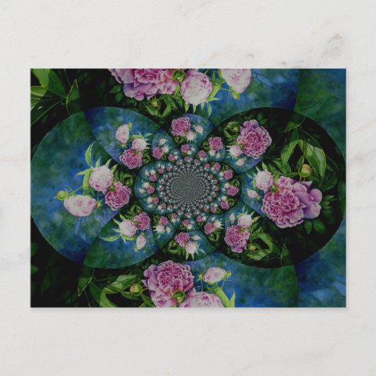 Roze witte pioen floral waterverf mandala briefkaart (Voorkant)
