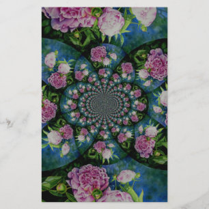 Roze witte pioen floral waterverf mandala briefpapier