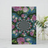 Roze witte pioen floral waterverf mandala briefpapier (Staand voorkant)