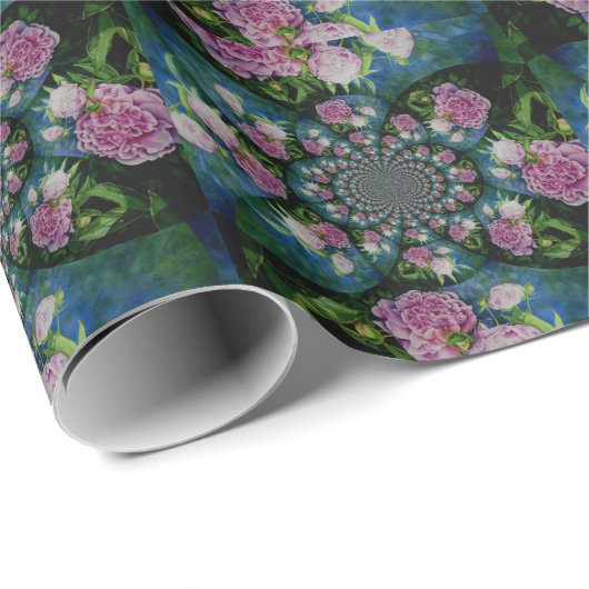 Roze witte pioen floral waterverf mandala cadeaupapier (Rol Hoek)