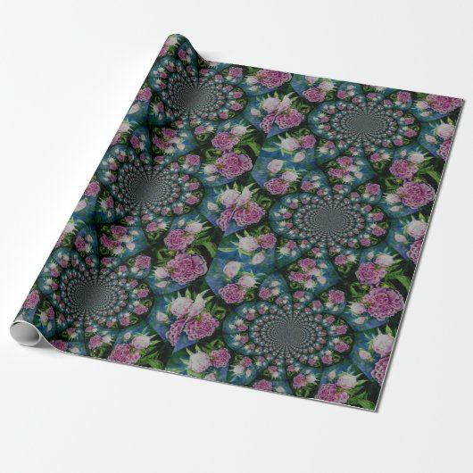 Roze witte pioen floral waterverf mandala cadeaupapier (Uitgerold)