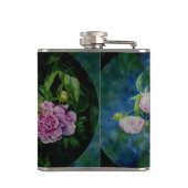 Roze witte pioen floral waterverf mandala heupfles (Achterkant)