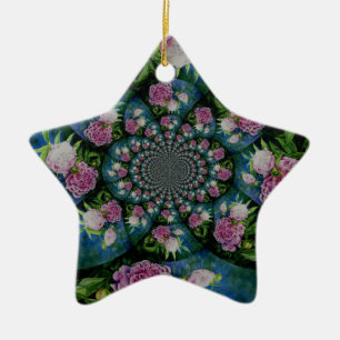 Roze witte pioen floral waterverf mandala keramisch ornament