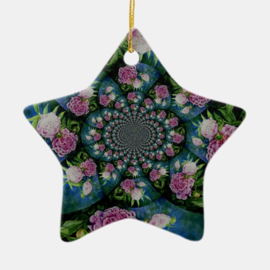 Roze witte pioen floral waterverf mandala keramisch ornament (Voorkant)