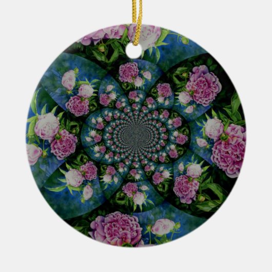Roze witte pioen floral waterverf mandala keramisch ornament (Voorkant)
