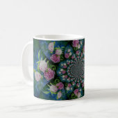 Roze witte pioen floral waterverf mandala koffiemok (Voorkant links)