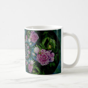 Roze witte pioen floral waterverf mandala koffiemok