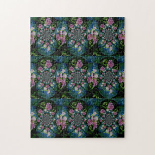 Roze witte pioen floral waterverf mandala legpuzzel