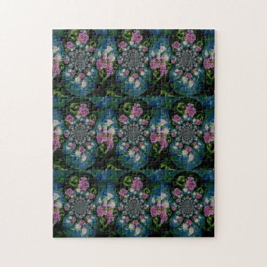 Roze witte pioen floral waterverf mandala legpuzzel (Verticaal)