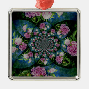 Roze witte pioen floral waterverf mandala metalen ornament