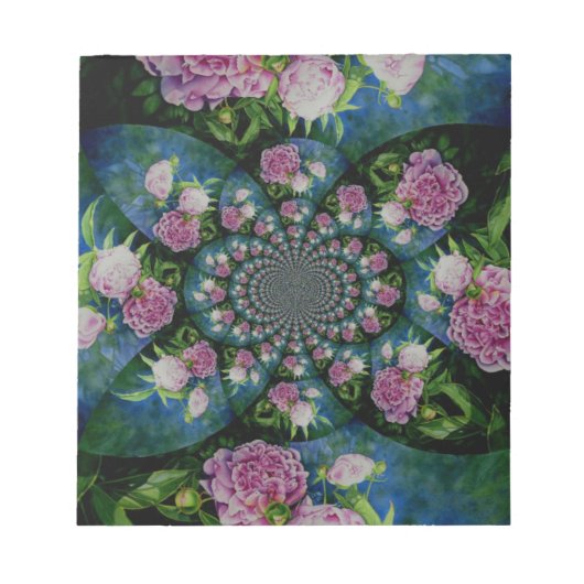 Roze witte pioen floral waterverf mandala notitieblok (Voorkant)
