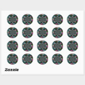 Roze witte pioen floral waterverf mandala ronde sticker (Vel)