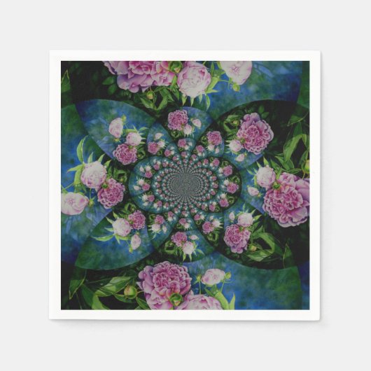 Roze witte pioen floral waterverf mandala servet (Voorkant)