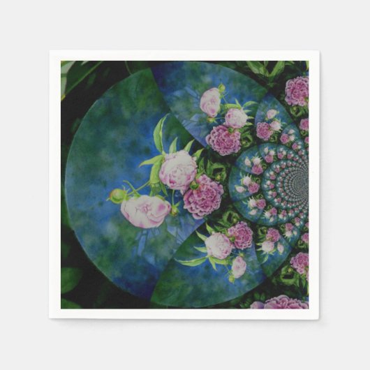 Roze witte pioen floral waterverf mandala servetten (Voorkant)