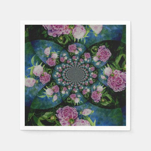 Roze witte pioen floral waterverf mandala servetten (Voorkant)