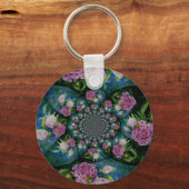 Roze witte pioen floral waterverf mandala sleutelhanger (Voorkant)