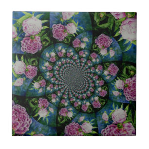 Roze witte pioen floral waterverf mandala tegeltje