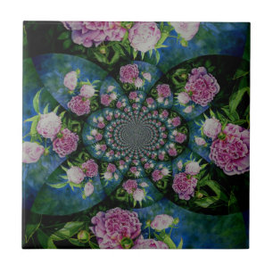 Roze witte pioen floral waterverf mandala tegeltje