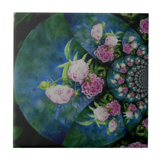 Roze witte pioen floral waterverf mandala tegeltje (Voorkant)