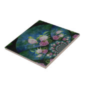 Roze witte pioen floral waterverf mandala tegeltje (Zijkant)