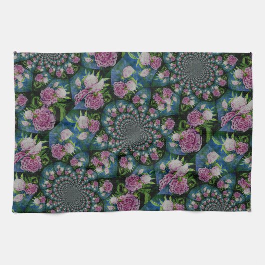 Roze witte pioen floral waterverf mandala theedoek (Horizontaal)